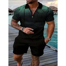 Polo Shirt Sports Short Sleeve Shorts Suit For Men (Option: Black green-S)