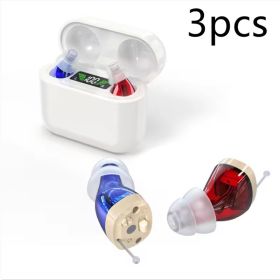 Cross-border Within The Ear Elderly Digital Hearing Aid Sound Amplifier Sound Collector Mobile Charging Warehouse (Option: Red And Blue White Warehouse-3pcs)