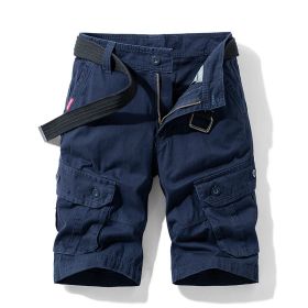 Solid Color Multi-pocket Cargo Shorts Men (Option: Navy-31)