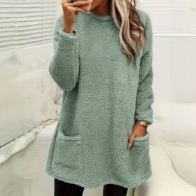 Women's Long Sleeved Pocket Plush Hoodie T-shirt (Option: Light Green-2XL)