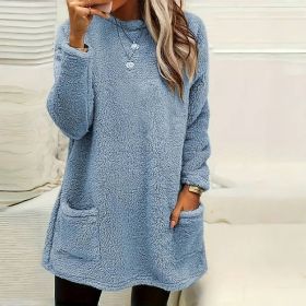 Women's Long Sleeved Pocket Plush Hoodie T-shirt (Option: Blue-2XL)