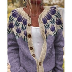 3D Digital Printing Cardigan Knitted Coat (Option: Purple-L)