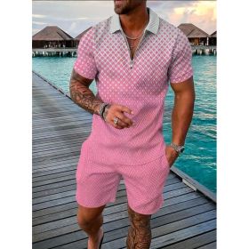 Polo Shirt Sports Short Sleeve Shorts Suit For Men (Option: Light pink-S)