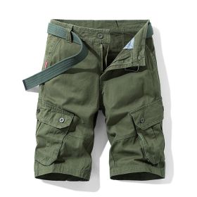 Solid Color Multi-pocket Cargo Shorts Men (Option: Army Green-30)