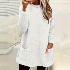 Women's Long Sleeved Pocket Plush Hoodie T-shirt (Option: White-S)