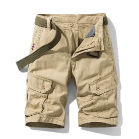 Solid Color Multi-pocket Cargo Shorts Men (Option: Khaki-38)