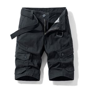 Solid Color Multi-pocket Cargo Shorts Men (Option: Black-32)
