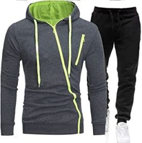 Mens 2 Piece Tracksuit Zipper Hoodie Pants Sport Suit Long Sleeve Stylish Casual Athletic Tracksuits (Color: dark grey, size: L)
