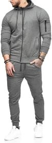 Mens 2 Piece Tracksuit Zipper Hoodie Pants Athletic Tracksuits Casual Hooded Outdoor Sport Suits (Color: Grey, size: L)