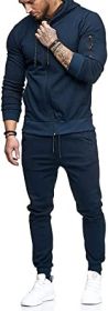 Mens 2 Piece Tracksuit Zipper Hoodie Pants Athletic Tracksuits Casual Hooded Outdoor Sport Suits (Color: navy blue, size: M)