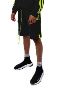 Two Stripe Cargo Pouch Shorts (Color: black lime, size: 3XL)