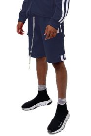 Two Stripe Cargo Pouch Shorts (Color: NAVY WHITE, size: 3XL)