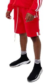 Two Stripe Cargo Pouch Shorts (Color: RED WHITE, size: M)