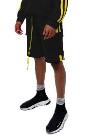 Two Stripe Cargo Pouch Shorts (Color: black yellow, size: L)