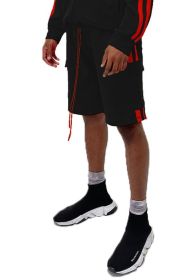Two Stripe Cargo Pouch Shorts (Color: BLACK RED, size: M)