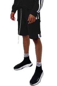 Two Stripe Cargo Pouch Shorts (Color: BLACK WHITE, size: L)