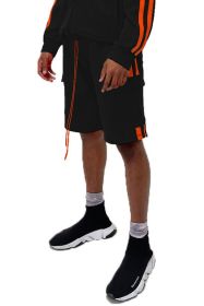 Two Stripe Cargo Pouch Shorts (Color: black orange, size: 2XL)
