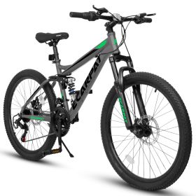 Mountain Bike 24/26/27 Inch Wheels, 21-Speed Full Suspension Mens Womens Trail Commuter City Mountain Bike, Carbon Steel Frame Disc Brakes (Color: Gray, size: 24INCH)