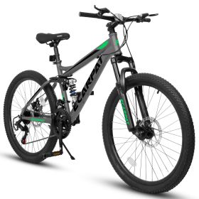 Mountain Bike 24/26/27 Inch Wheels, 21-Speed Full Suspension Mens Womens Trail Commuter City Mountain Bike, Carbon Steel Frame Disc Brakes (Color: Gray, size: 26INCH)