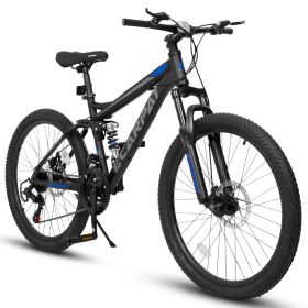 Mountain Bike 24/26/27 Inch Wheels, 21-Speed Full Suspension Mens Womens Trail Commuter City Mountain Bike, Carbon Steel Frame Disc Brakes (Color: Black, size: 26INCH)