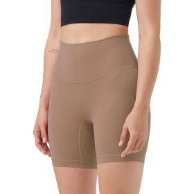 Women's High Waist Biker Shorts Tummy Control Pants Athletic Leggings Spandex Booty Shorts with 6.3In Inseam No Front Seam for Workout Yoga Runni (Color: Coffee, size: S)