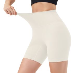 Women's High Waist Biker Shorts Tummy Control Pants Athletic Leggings Spandex Booty Shorts with 6.3In Inseam No Front Seam for Workout Yoga Runni (Color: Ivory, size: L)