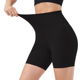 Women's High Waist Biker Shorts Tummy Control Pants Athletic Leggings Spandex Booty Shorts with 6.3In Inseam No Front Seam for Workout Yoga Runni (Color: Black, size: L)