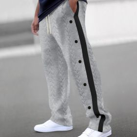 Mens Crochet Knitted Jogger Sweatpants Side Button Workout Wide Leg Running Pants Baggy Tapered Athletic Sweatpants (Color: Gray, size: XL)