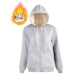 Warm Berber Fleece Pocket Hooded Sweatshirt Coat (Option: Light Gray Thread Zipper-M)