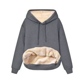 Warm Berber Fleece Pocket Hooded Sweatshirt Coat (Option: Dark gray-M)
