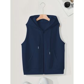 Women's Sleeveless Slim-fit Cardigan Zip Sweater (Option: Dark Blue-L)