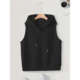 Women's Sleeveless Slim-fit Cardigan Zip Sweater (Option: Black-L)