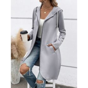 Personality Street Zip Hooded Long Velvet Lining Sweatshirt (Option: Gray-XXL)
