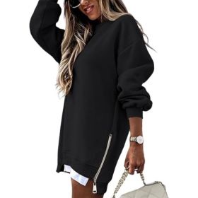 Fall Winter Fashion Stitching Side Zipper Design Pullover Sweater For Women (Option: Black-XL)